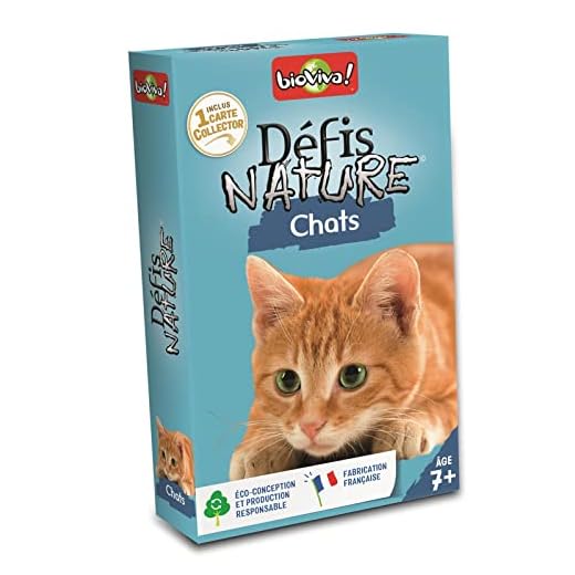 Défis Nature 282642 – Juego de Cartas de Gatos [Texto en francés], Color Azul