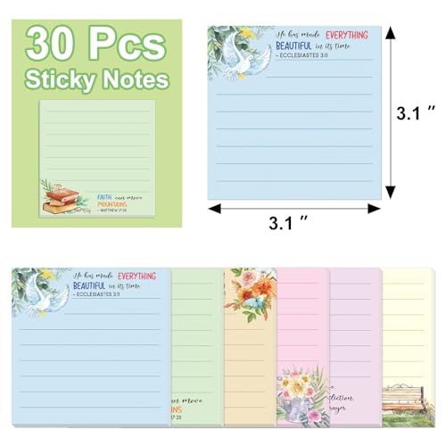 30 Pack Bible Sticky Notes - 600 Sheets Christian Notepads Inspirational Sticky Notes Religious Bible Verse Quotes Notepads for Message Reminder Gifts Diary Lists Schedules Studying Office School