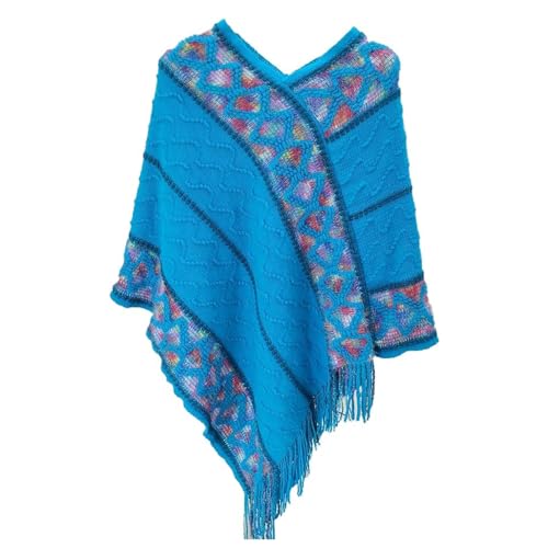 Lexenic Ethnic Style Tassel Knitted Poncho,Women's Retro Pullover Tassel Shawl,Womens Ponchos and Wraps,Poncho Sweater Women