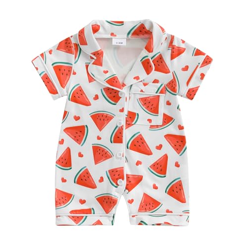 Baby Boy Girl Summer Jumpsuit Short Sleeve Button Down Romper Cute Infant One-Piece Clothes
