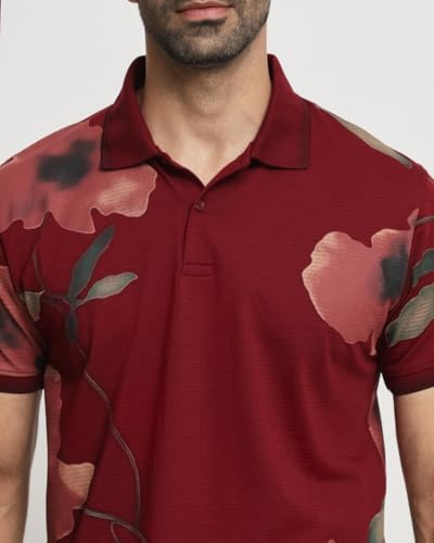 Image of MUFTI Maroon Floral Polo T Shirt