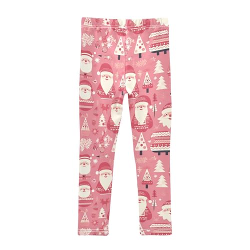 KLL Christmas Santa Red Pastel Pink Little Girls Athletic Leggings Casual High Waisted Sweatpants Gym2