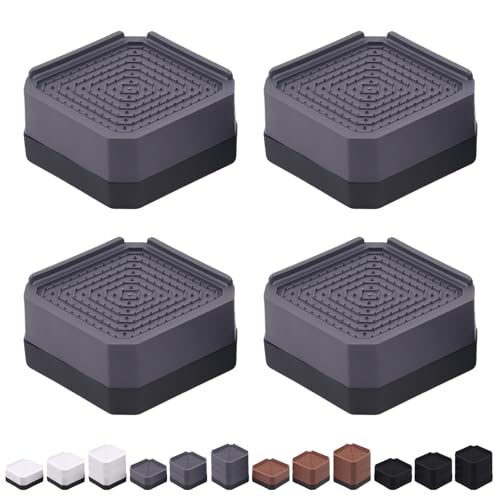 Swpeet 4Pcs Grey 1.6" Furniture Risers Assortment Kit, Heavy Duty Adjustable Bed Risers, Square Stackable Bed Riser, Adjustable Raise Blocks for Desk, Sofa, Chair, Refrigerator, Washing Machine