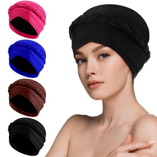 Yearntown 4 Pcs Swim Caps for Women Double Layer Elastic Turban Knot Swimming Hat Non-Slip for...