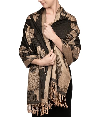 Achillea Reversible Paisley Pashmina Rave Scarf – Exotic Indian Shawls and Wraps for Evening Dresses, Festivals, All Seasons