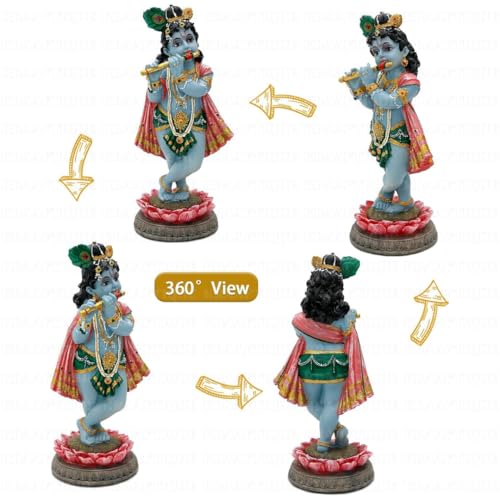 Image of Lord Krishna Idol for Home Decor, Krishna Murti Statue for Temple & Puja Room, Hindu God Figurine, Handcrafted Religious Showpiece, Spiritual Gift for Home, 16 cm