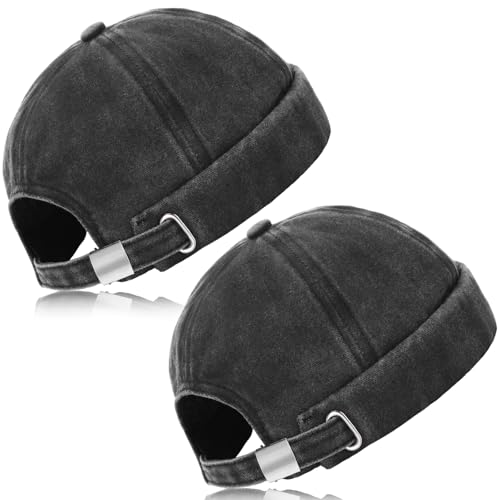 Image of SATINIOR 2 Pieces Brimless Hats for Men Adjustable Docker Cap Casual No Brim Hat Rolled Cuff Sailor Skullcap