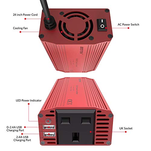 BESTEK 300W Power Inverter DC 12V to 230V AC Converter with AC Outlet and 4.8A Dual USB Car Charger - Image 5