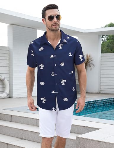 Men's Hawaiian Shirt Button Down Tropical Beach Short Sleeve Aloha Shirt3