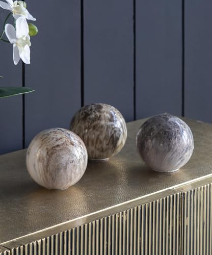 ORYNTIDE Set of 3 Ceramic Decorative Spheres - Modern Marbled Orbs for Home Decor, Tabletop Accent, Shelf Display, Living Room Bedroom Centerpiece - Beige - D4 x 4