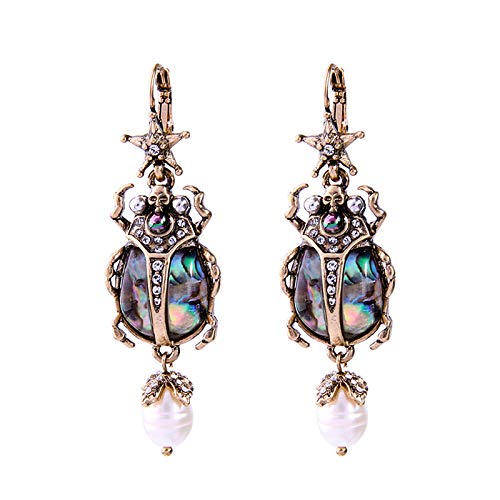 Unique Beetle Dangle Earrings for Women & Vintage Style，Amazing Scarab Pearl Drop Jewelry with Gift Box