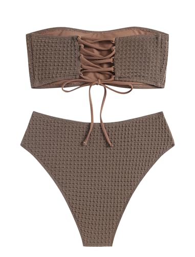 ZAFUL Women's High Cut Bandeau Bikini Set Strapless Solid Color 2 Pieces Bathing Suit Swimsuit2