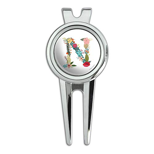 GRAPHICS & MORE Letter N Floral Monogram Initial Golf Divot Repair Tool and Ball Marker