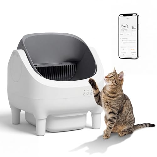 Greesum Self Cleaning Cat Litter Box – Automatic Open-Top Smart Litter Box with App Control, 15L Odor-Sealed Waste Bin, Ultra Quiet 35dB, Multi-Cat & Large Cat Compatible, with Trash Bags & Mat