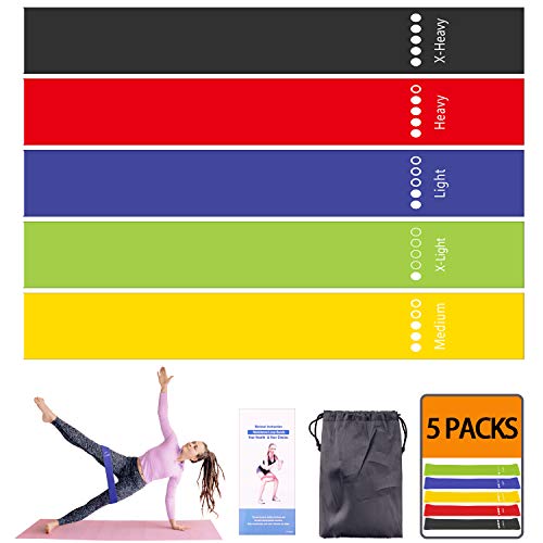 ESeekGo Set of 5 Resistance Loop Bands, Hip Exercise Resistance Loops for Full Body Fitness, Yoga, Natural Latex Workout Elastic Bands for Legs Butt for Women Men, Stretching and Strength Training