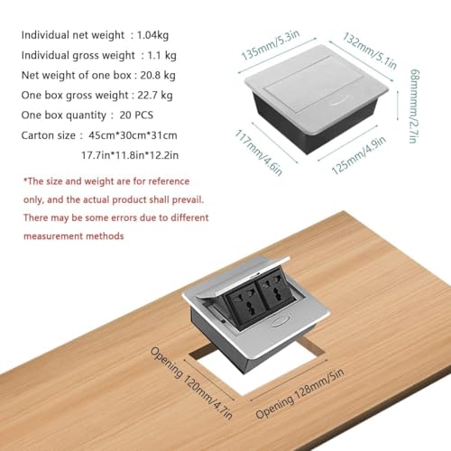 Image of COOLCOLD Pop-Up Table Socket with Dual Universal Power Outlets, Hidden Desk Power Strip, Flush Mount Desktop Power Hub for Office Table, Conference Room - Space Saving Design (Black /Silver)