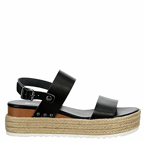 Xappeal Amelia - Women's Open Toe Ankle Buckle Strap Casual Platform Espadrille Sandals Black, Size 8.0 Medium Width #TOP1