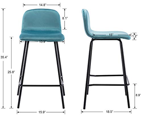 Guyou Modern 25.8\" Kitchen Stools Slipper Chair Set of 4, Upholstered Velvet Counter Height Stools Armless with Low Back and Metal Footrest,Blue - Thumbnail 5