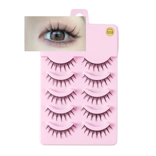 小悪魔風つけまつげ ナチュラルヌードメイク対応 漫画風立体毛束 軽量設計 繰り返し使用可能 5組セット(008)