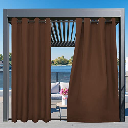 Image of Easy-Going Outdoor Curtains for Patio 1 Panel, 54x120 inch, Brown | Waterproof, Windproof, Weatherproof Privacy Outdoor Curtains for Cabanas Porches and Pergolas, Grommet Top and Tab Bottom