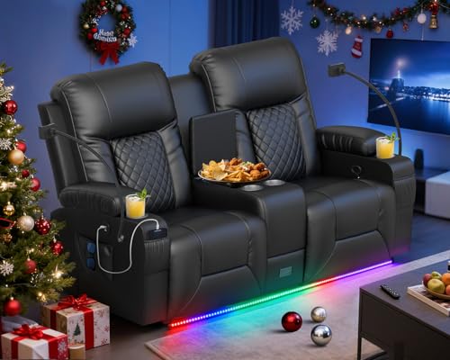DG PEAFOWL Loveseat Recliner Sofa, Home Theater Seating with Center Console, Reclining Loveseat RV Couch with USB Ports & Phone Holders, Wall Hugger RV Sofa Furniture with Storage & Pocket