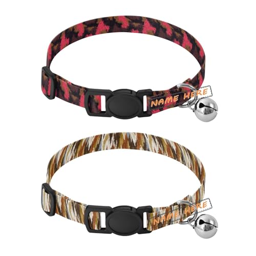 Collari personalizzati per cani di piccola taglia Fibbia a sgancio rapido personalizzabili per Collari per cani Ragazza & Boy Set di 2 Animal Fur Print Pink Brown Animal Fur Print Off White Brown