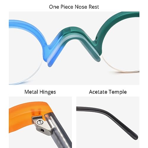 Image of HEPIDEM Matte Multicolor Acetate Glasses Frame Women,Semi Rimless Round Optical Eyeglasses