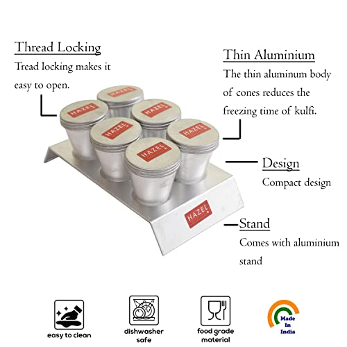 Image of HAZEL Kulfi Moulds Set, 120ml Each | Traditional Ice Cream Medium Mould Set of 6 | Aluminium Kulfi Moulds Set with Stand | Reusable Ice Cream Maker Popsicle Mould