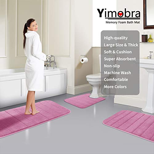 Yimobra Large Bath Mat 36"x24", Super Soft Quick Dry Memory Foam Bathroom Rug, Water Absorbent, Non Slip Backing Machine Washable for Tub Shower, Thick Comfort Support, Pink