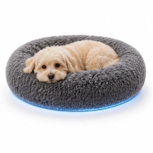 Image of Luxury Plush Dog Bed Small Size for Dogs & Cats, Ultra Soft Calming Donut Pet Bed with Raised Rim and Anti-Slip Base, (Grey)