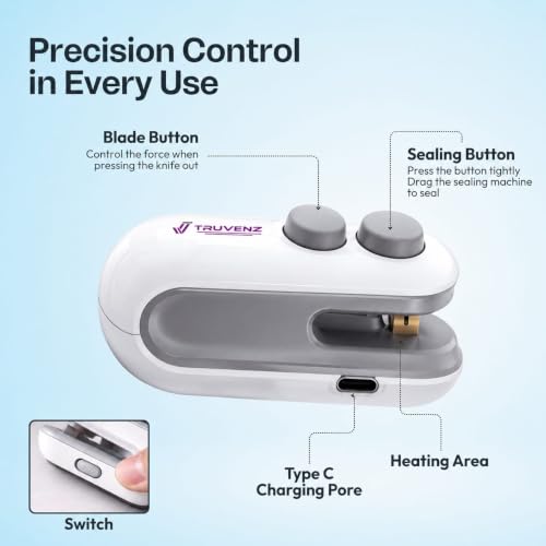 Image of Mini Sealing Machine Portable Vacuum Sealer, Type C Charging, White
