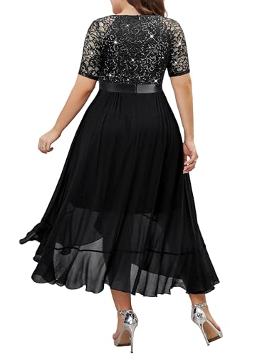 Image of Knitee Women's Plus Size Sequin Lace Sweetheart Neck Ruffled Hemline Formal Evening Maxi Dresses