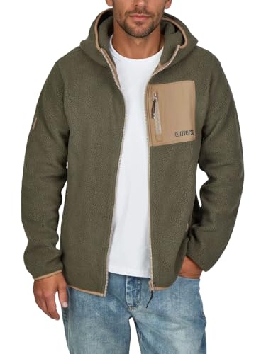 riverso Fleecejacke Herren mit Kapuze Regular Fit RIVLennox Teddyfleece Kapuzenjacke Winterjacke Übergangsjacke Stehkragen, Größe:XL, Farbe:Mistletoe Green-Antique Brown