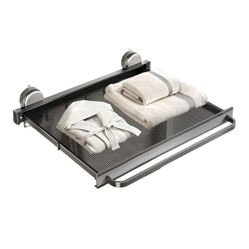 Toallero extensible para ducha, soporte de aluminio con ventosa para montar en la pared, toalla retráctil con ganchos, solución de estantería de baño que ahorra espacio
