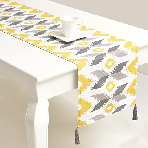 Image of Blanc 9 Jalsa 100% Home & Kitchen Pure Cotton Yellow 4 /6 Seater Table Runner|(33x182) cm