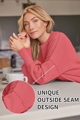 Image of LILLUSORY Women's Oversized Batwing Sweaters 2026 Fall Outfits Trendy Crewneck Knit Side Slit Fashion Pullover Tops