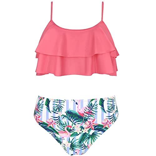 Image of SHEKINI Girls Floral Print Bathing Suits Ruffle Flounce Two Piece Swimsuits