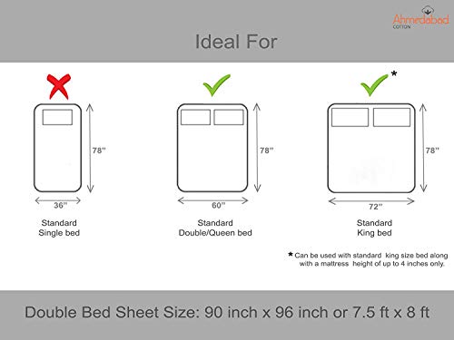 Image of Huesland by Ahmedabad Cotton 120 TC Cotton Bedsheet for Double Bed with 2 Pillow Covers - Grey, Blue, Orange & Yellow