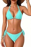 Women Halter Bikini Set - Two Piece Triangle Swimsuit Tie Bathing Suit 2025 Cute Swimwear Turquoise Large