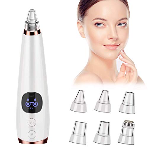 Blackhead Vacuum Removal Pore Remover Cleanser, Electric Vacuum Pore Extractor Blackhead Remover USB Rechargeable/Effective 3 suction levels/6 Replaceable Suction Heads/LED Display