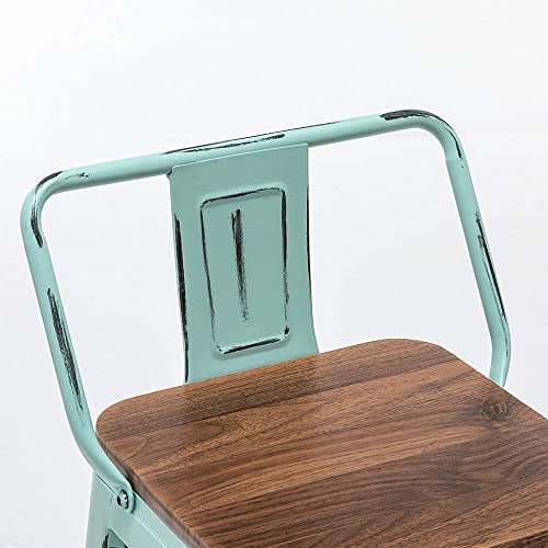 Andeworld Bar Stools Set Of 4 Counter Height Stools Industrial Metal Barstools With Wooden Seats(24 Inch, Distressed Green Blue) #TOP5