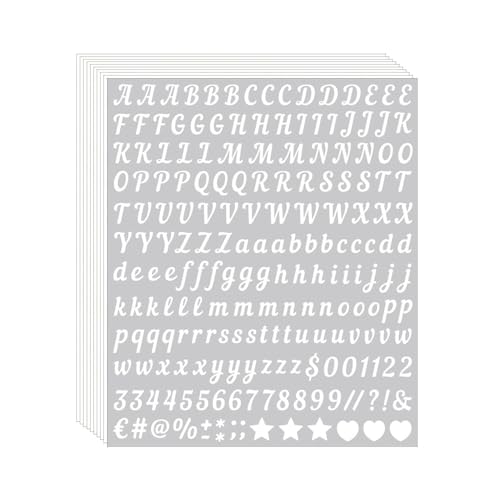 2000 Pcs 0.5 Inch Vinyl Letter Stickers 10 Sheets Self-Adhesive Waterproof Alphabet Number Stickers for Scrapbook Water Bottles Crafts Classroom (White)