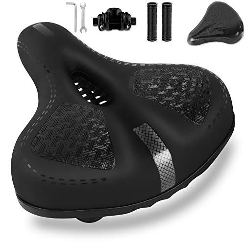 Selle Velo Confortable,Selle de Vélo en Mousse à Mémoire De Rebond Surdimensionnée,Selle Velo Gel Ergonomique Creux Boule D'amortisseur à Double Ressort,Selle VTT Hommes Femmes Enfants 27 * 23cm