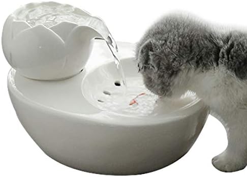 Aolnv Lotus Cat Water Fountain, Automatic Ceramic Drinking Fountain for Pets, 50.8 oz. Water Capacity (White)