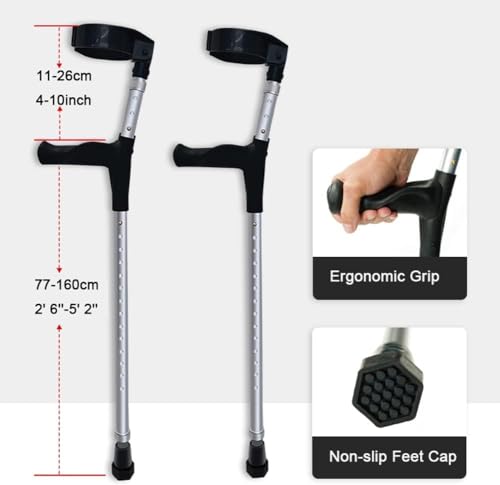 Muletas ajustables para antebrazo de aluminio ligero, soporte ergonómico de muñeca para 160-200 cm de altura, cómoda ayuda a la movilidad