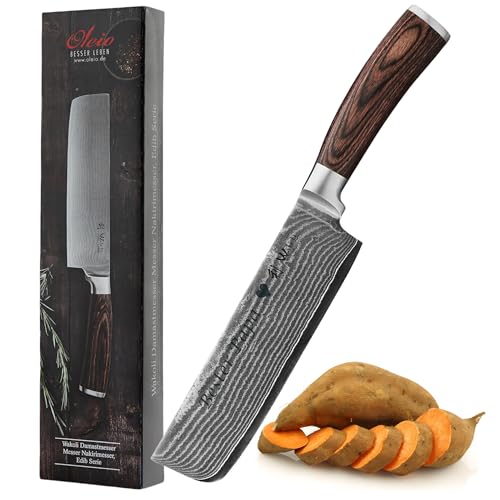 Wakoli EDIB Damast Nakiri Messer mit Gravur – Personalisiertes Messer, 17,5 cm Klinge aus 67 Lagen Damaststahl (VG10-Kern), Pakkaholzgriff –...