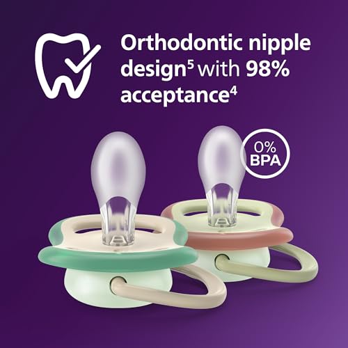 Image of Philips Avent Ultra Air Nighttime Pacifiers - Orthodontic Design, for Babies 6-18 Months, Glow in the Dark, Soft Silicone Symmetrical Nipple, BPA-Free, with 2 Sterilizing Cases, 4 Pack, SCF376 /37