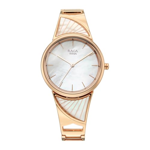 Image of Titan Raga Power Pearls 2.0 with Quartz Analog Mother of Pearl Dial Rose Gold Brass Strap Watch for Women - 2810WM01F