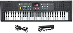 Teclado de música digital MQ6186 com 61 teclas, alto-falante, microfone - Piano padrão para iniciantes e crianças