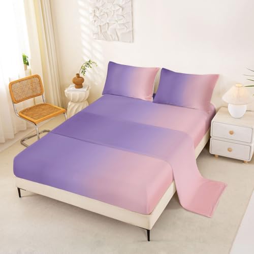 Homewish Gradient Abstarct - Juego de sábanas para cama individual, color morado y rosa, contemporáneo, estético, bohemio, ropa de cama minimalista de arte moderno, 3 piezas